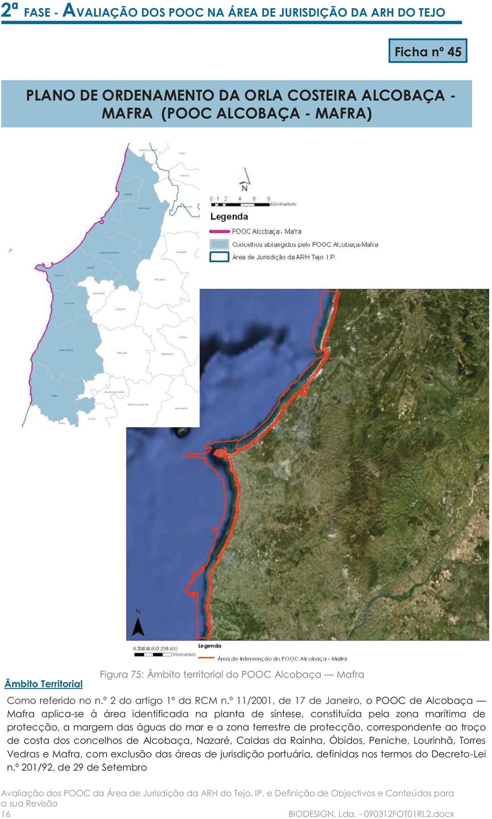 margem das águas do mar e a zona terrestre de protecção, correspondente ao troço de costa dos concelhos de Alcobaça, Nazaré, Caldas da Rainha, Óbidos,