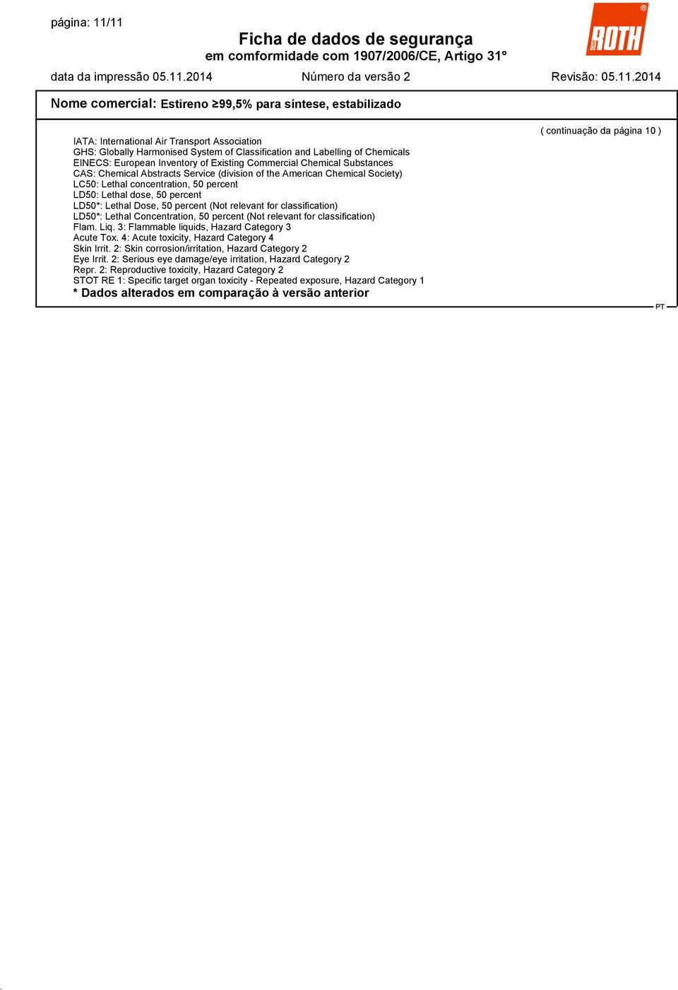 relevant for classification) LD50*: Lethal Concentration, 50 percent (Not relevant for classification) Flam. Liq. 3: Flammable liquids, Hazard Category 3 Acute Tox.