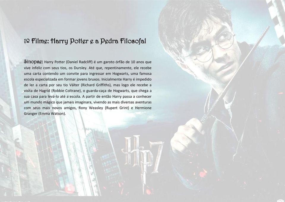 Inicialmente Harry é impedido de ler a carta por seu tio Válter (Richard Griffiths), mas logo ele recebe a visita de Hagrid (Robbie Coltrane), o guarda-caça de Hogwarts, que chega a