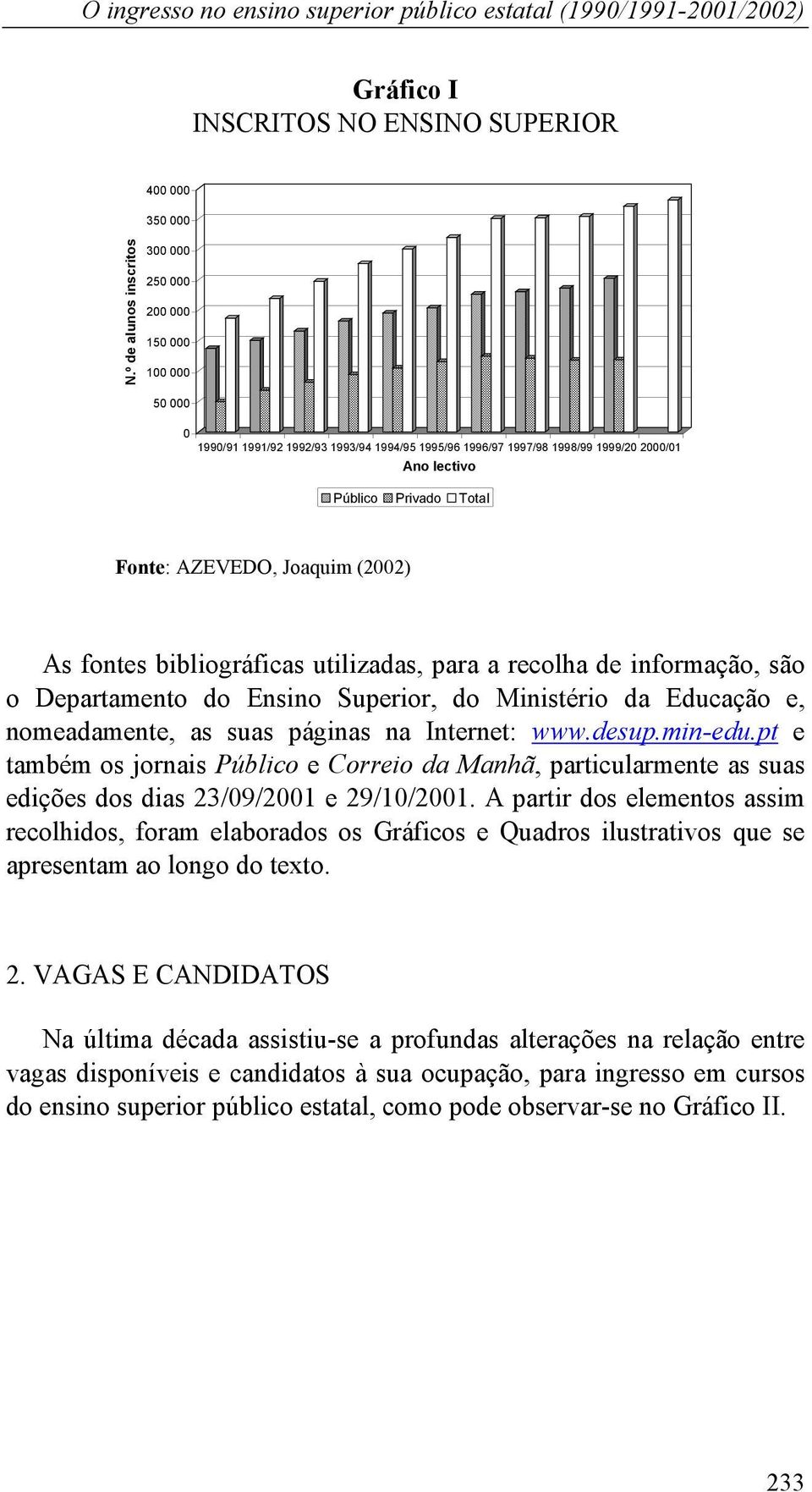 AZEVEDO, Joaquim (2002) As fontes bibliográficas utilizadas, para a recolha de informação, são o Departamento do Ensino Superior, do Ministério da Educação e, nomeadamente, as suas páginas na
