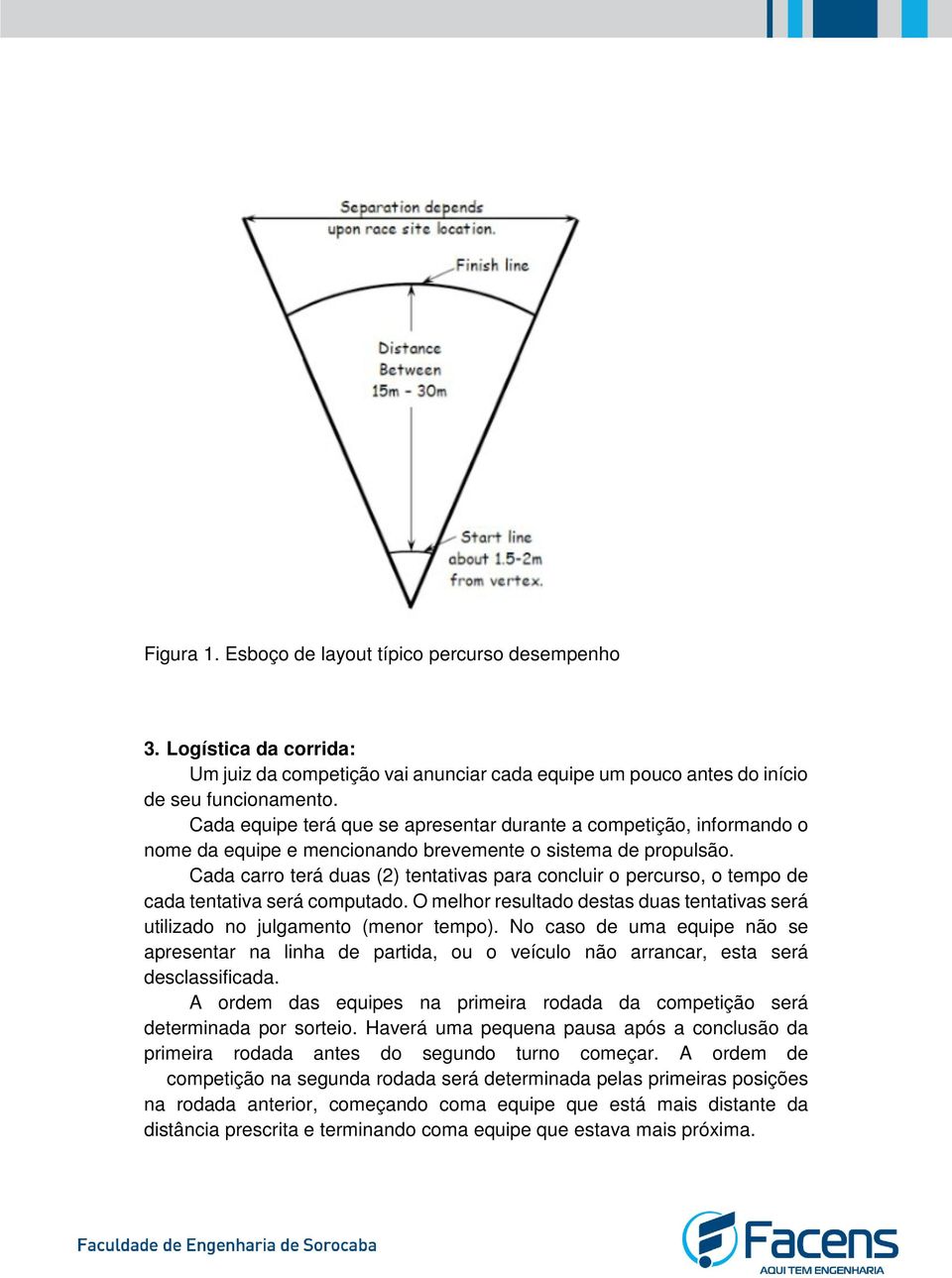 Cada carro terá duas (2) tentativas para concluir o percurso, o tempo de cada tentativa será computado. O melhor resultado destas duas tentativas será utilizado no julgamento (menor tempo).