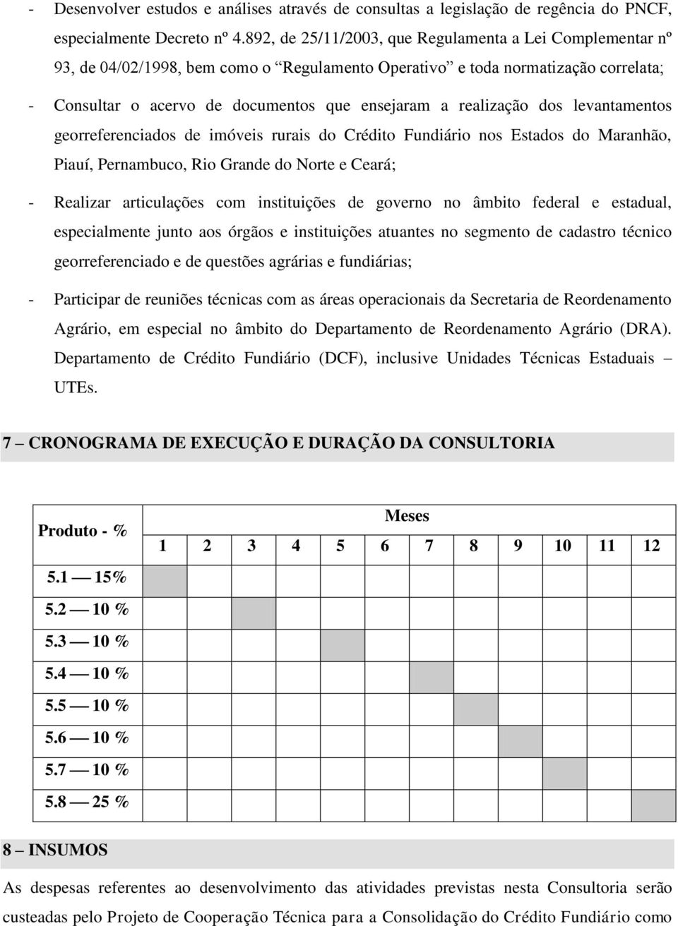 realização dos levantamentos georreferenciados de imóveis rurais do Crédito Fundiário nos Estados do Maranhão, Piauí, Pernambuco, Rio Grande do Norte e Ceará; - Realizar articulações com instituições