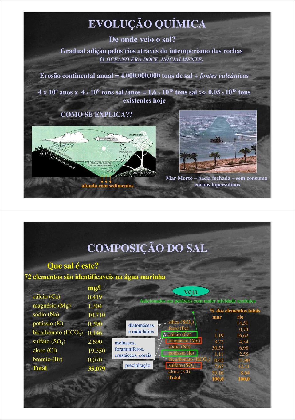 ? afunda com sedimentos Mar Morto bacia fechada sem consumo corpos hipersalinos Que sal é este?