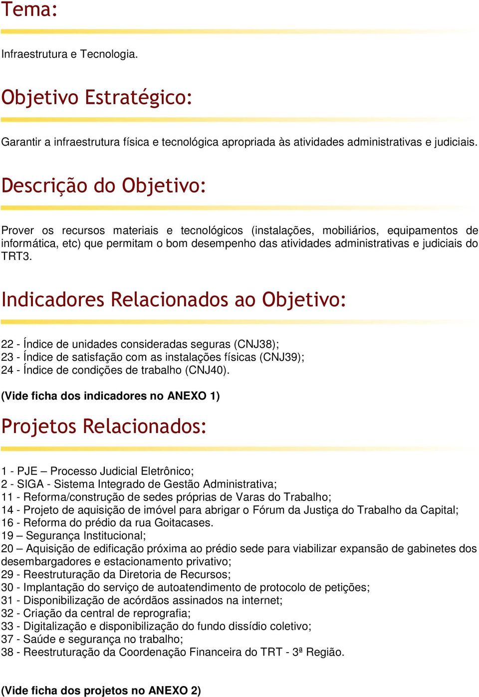 22 - Índice de unidades consideradas seguras (CNJ38); 23 - Índice de satisfação com as instalações físicas (CNJ39); 24 - Índice de condições de trabalho (CNJ40).