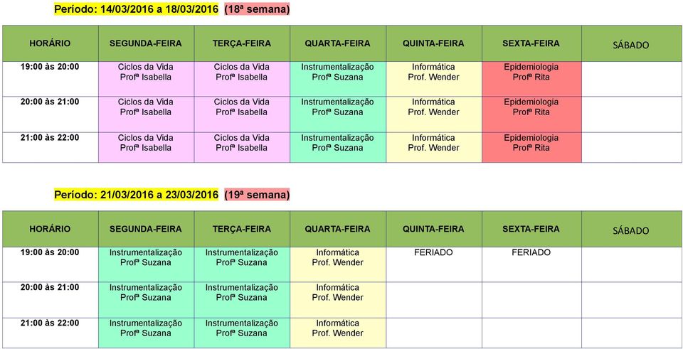 Período: 21/03/2016 a 23/03/2016 (19ª semana)