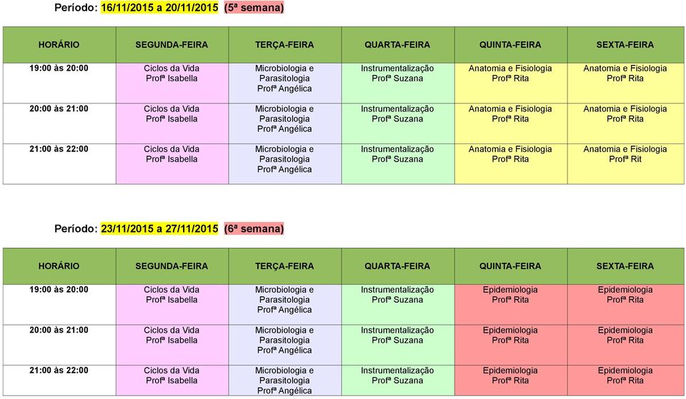 Profª Rit Período: 23/11/2015 a 27/11/2015 (6ª