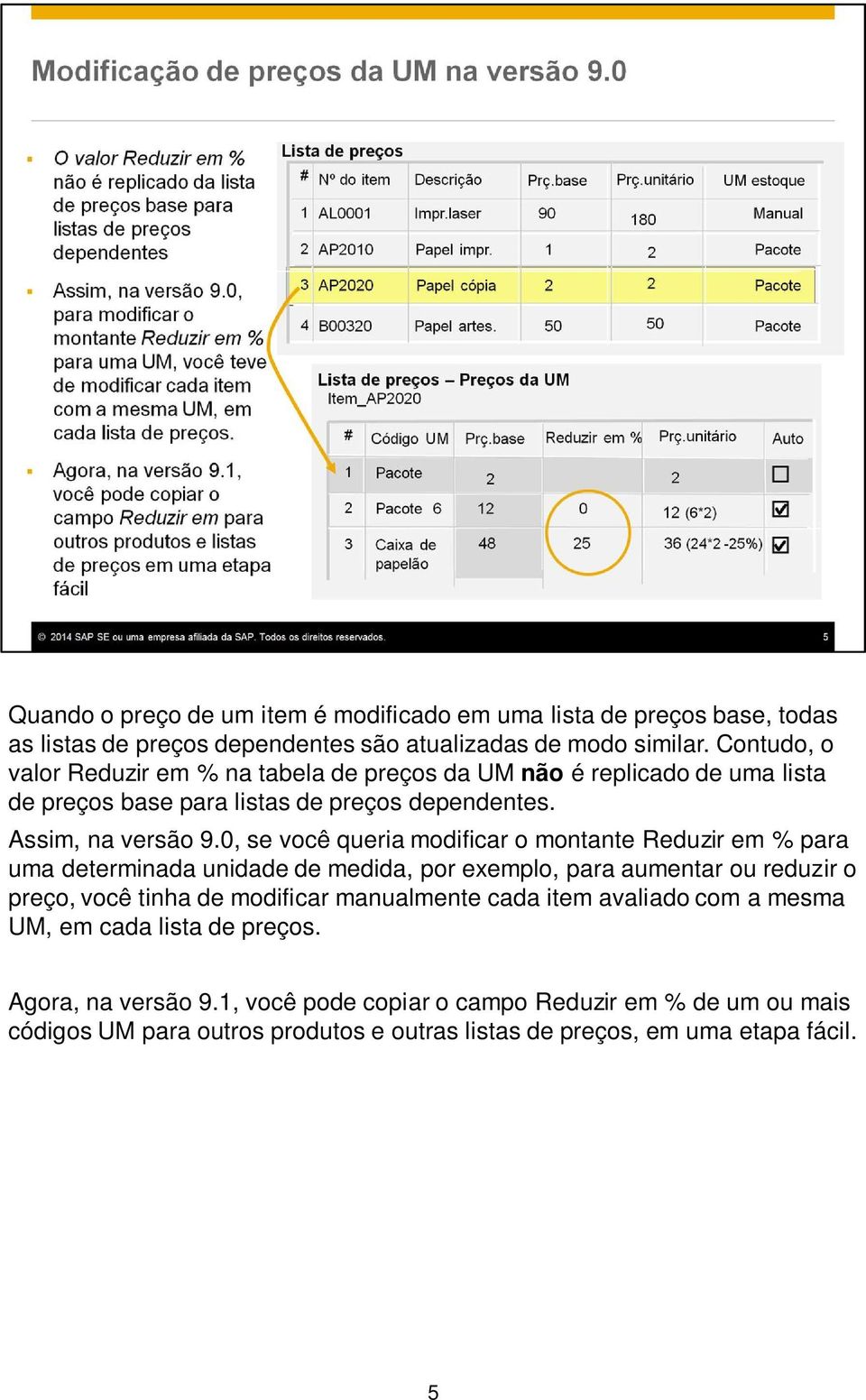 0, se você queria modificar o montante Reduzir em % para uma determinada unidade de medida, por exemplo, para aumentar ou reduzir o preço, você tinha de modificar