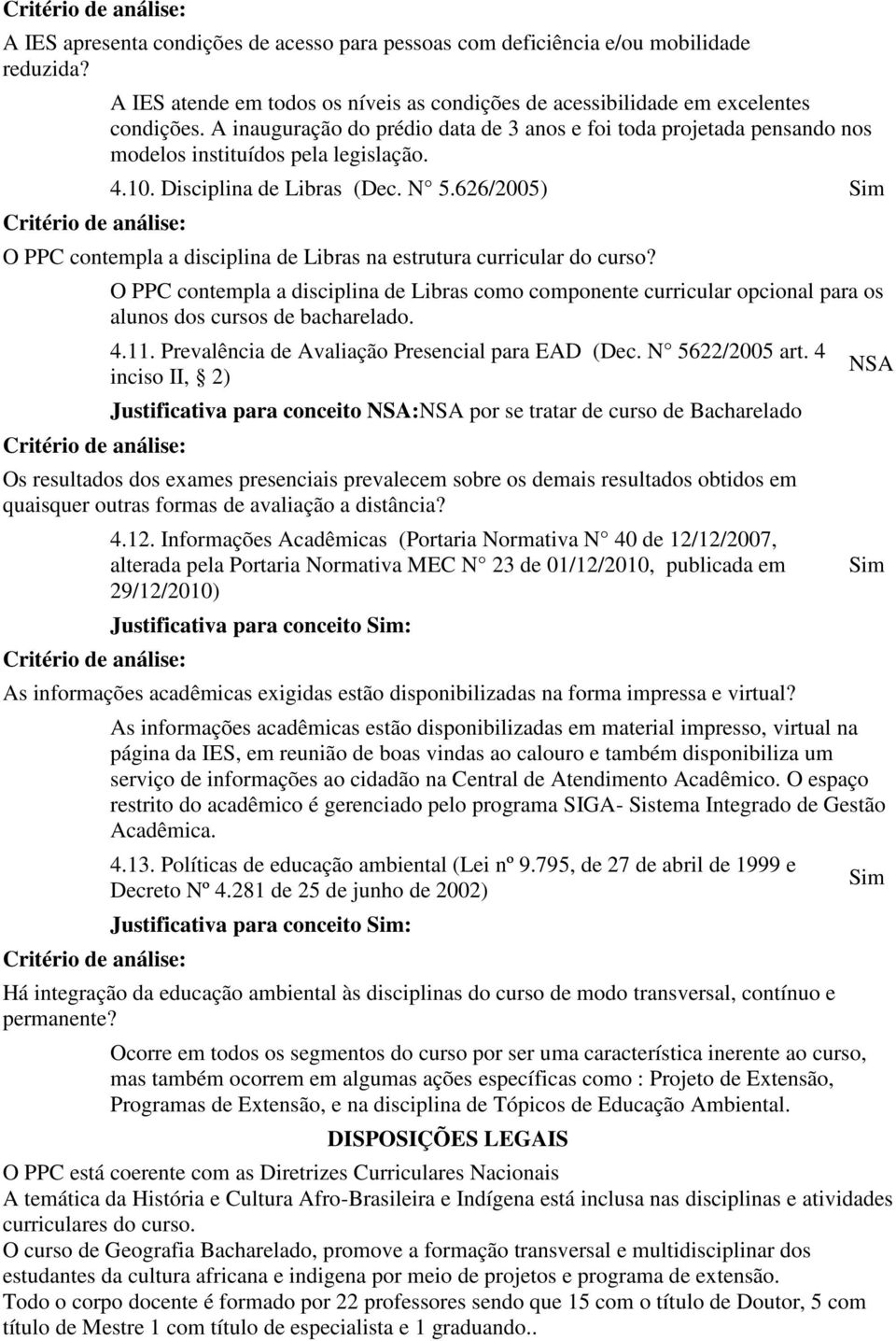 626/2005) Sim O PPC contempla a disciplina de Libras na estrutura curricular do curso?