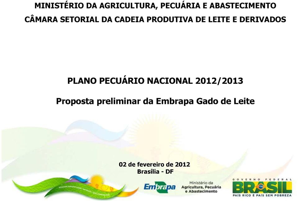 PLANO PECUÁRIO NACIONAL 2012/2013 Proposta preliminar da