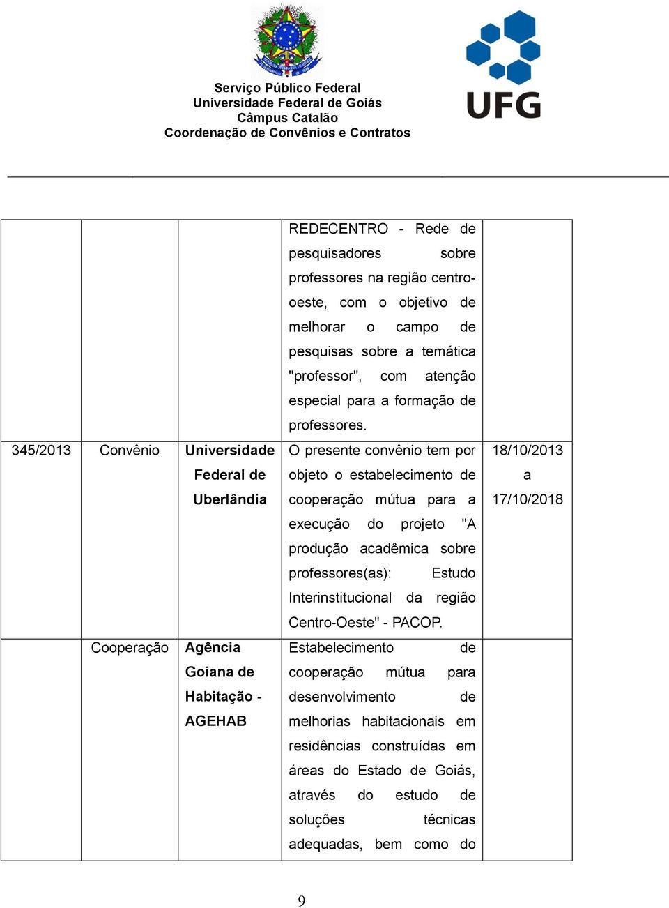 O presente convênio tem por objeto o estbelecimento de cooperção mútu pr execução do projeto "A produção cdêmic sobre professores(s): Estudo Interinstitucionl d região