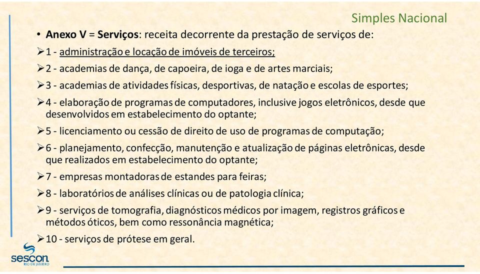 -licenciamento ou cessão de direito de uso de programas de computação; 6 -planejamento, confecção, manutenção e atualização de páginas eletrônicas, desde que realizados em estabelecimento do optante;