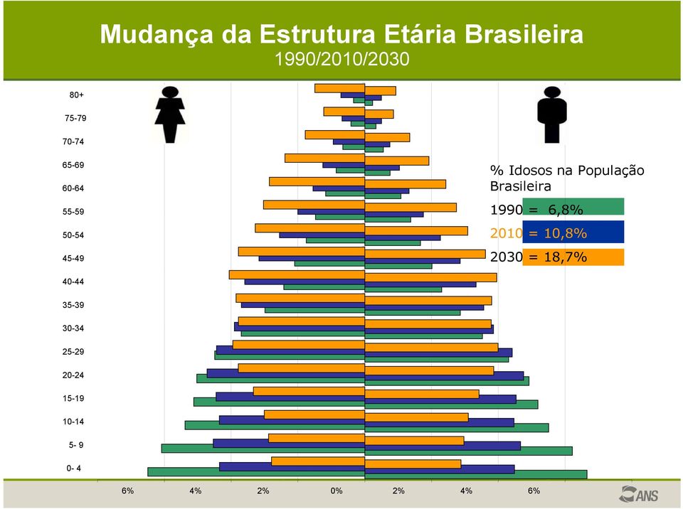 População Brasileira 1990 = 6,8% 2010 = 10,8% 2030 = 18,7%