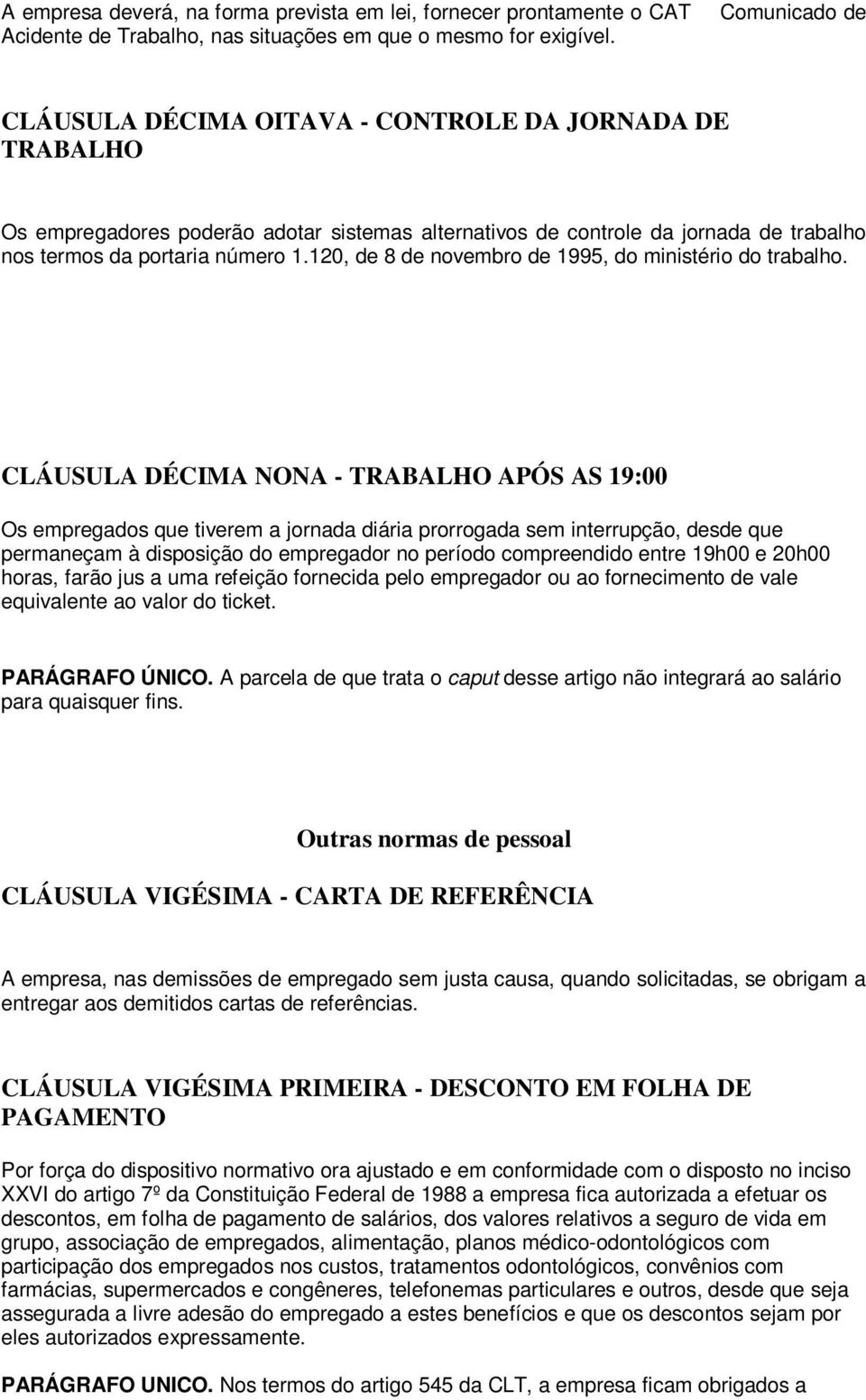 120, de 8 de novembro de 1995, do ministério do trabalho.