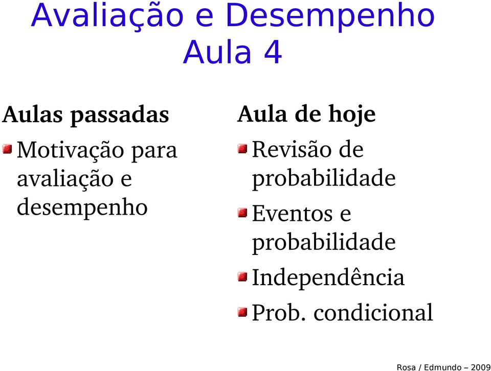 desempenho Aula de hoje Revisão de