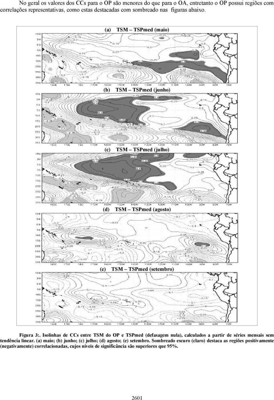 Isolinhas de CCs entre TSM do OP e TSPmed (defasagem nula), calculados a partir de séries mensais sem tendência linear.