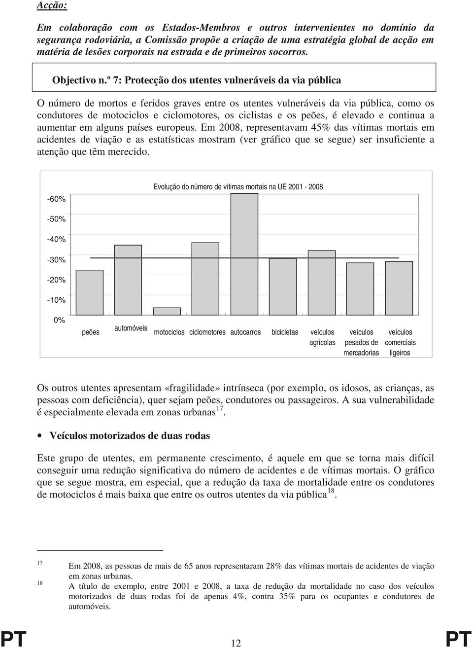 º 7: Protecção dos utentes vulneráveis da via pública O número de mortos e feridos graves entre os utentes vulneráveis da via pública, como os condutores de motociclos e ciclomotores, os ciclistas e