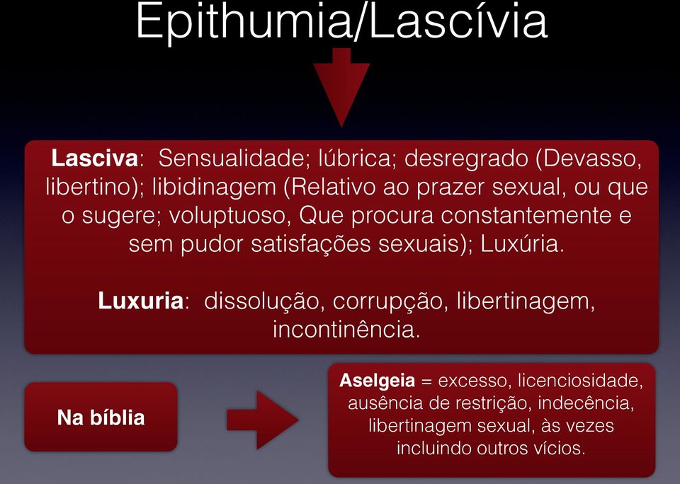 satisfações sexuais); Luxúria. Luxuria: dissolução, corrupção, libertinagem, incontinência.