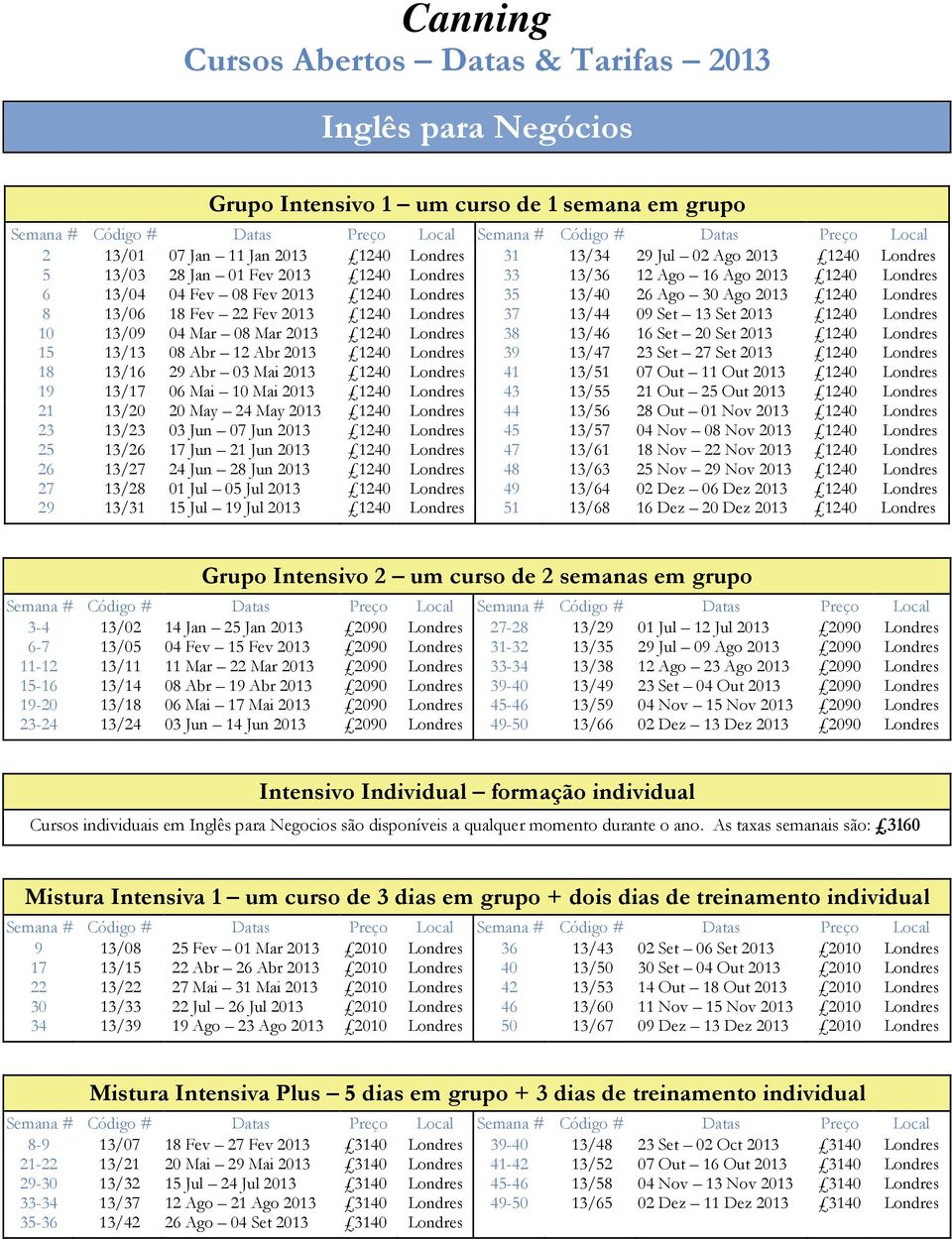 37 13/44 09 Set 13 Set 2013 1240 Londres 10 13/09 04 Mar 08 Mar 2013 1240 Londres 38 13/46 16 Set 20 Set 2013 1240 Londres 15 13/13 08 Abr 12 Abr 2013 1240 Londres 39 13/47 23 Set 27 Set 2013 1240