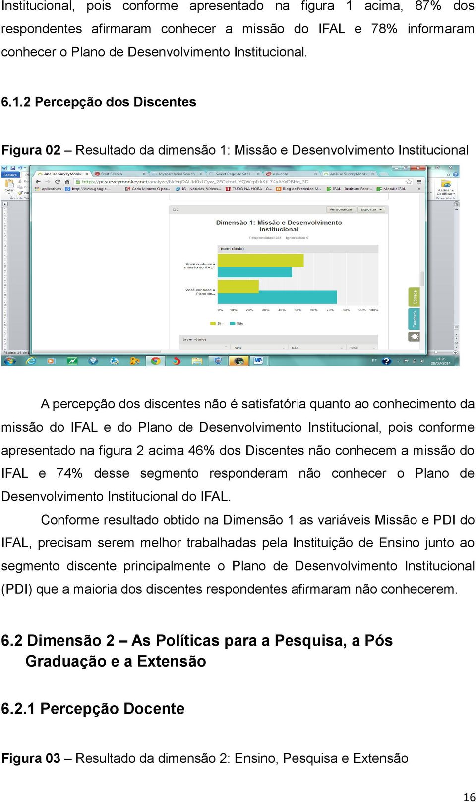 2 Percepção dos Discentes Figura 02 Resultado da dimensão 1: Missão e Desenvolvimento Institucional A percepção dos discentes não é satisfatória quanto ao conhecimento da missão do IFAL e do Plano de