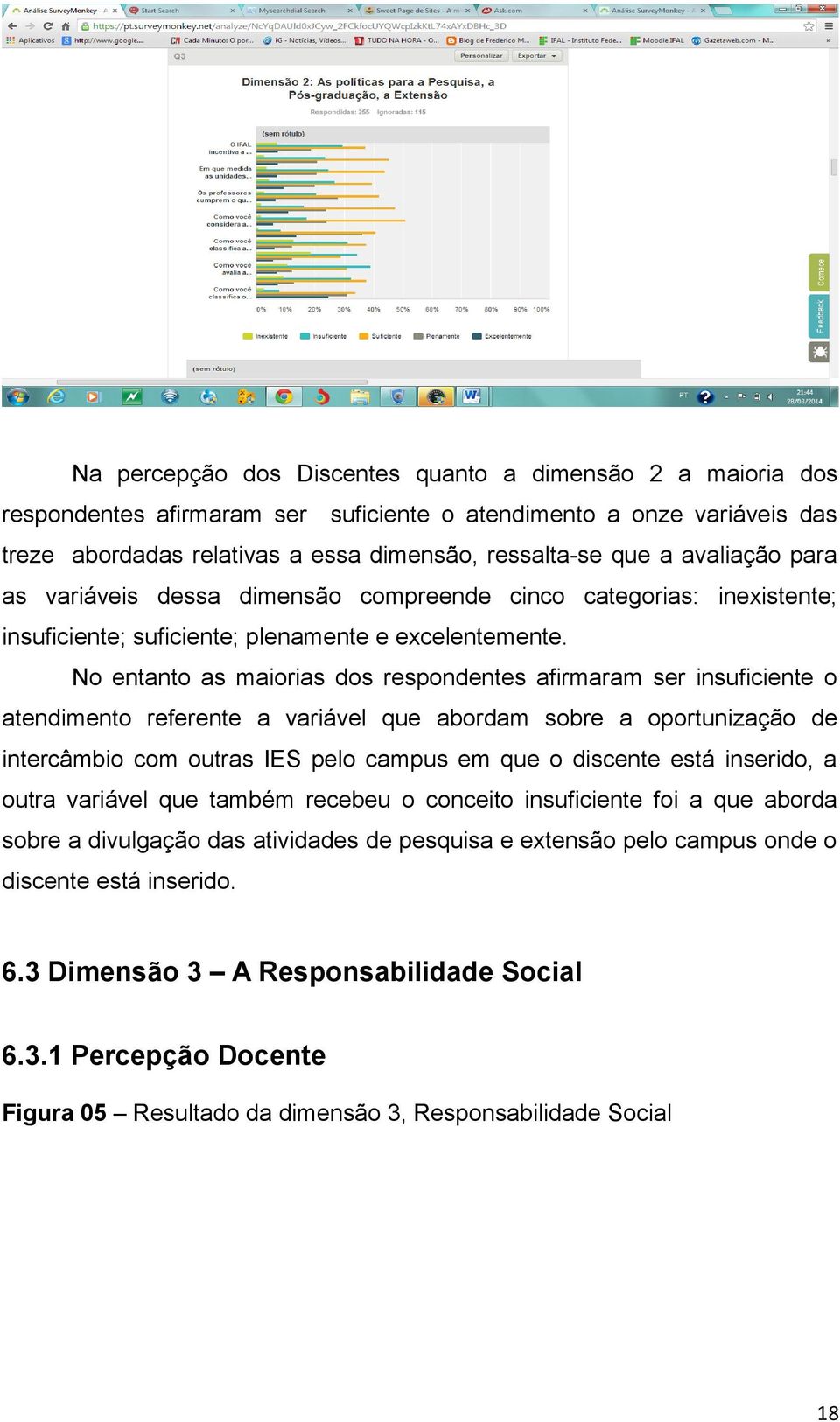 No entanto as maiorias dos respondentes afirmaram ser insuficiente o atendimento referente a variável que abordam sobre a oportunização de intercâmbio com outras IES pelo campus em que o discente