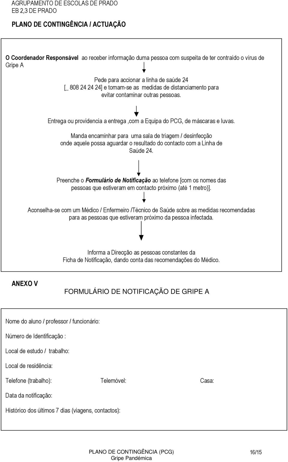 Manda encaminhar para uma sala de triagem / desinfecção onde aquele possa aguardar o resultado do contacto com a Linha de Saúde 24.