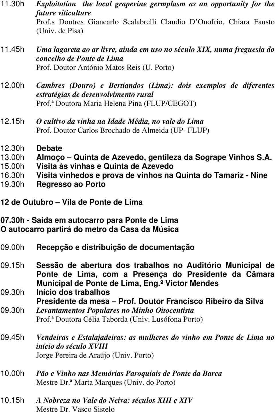 00h Cambres (Douro) e Bertiandos (Lima): dois exemplos de diferentes estratégias de desenvolvimento rural Prof.ª Doutora Maria Helena Pina (FLUP/CEGOT) 12.