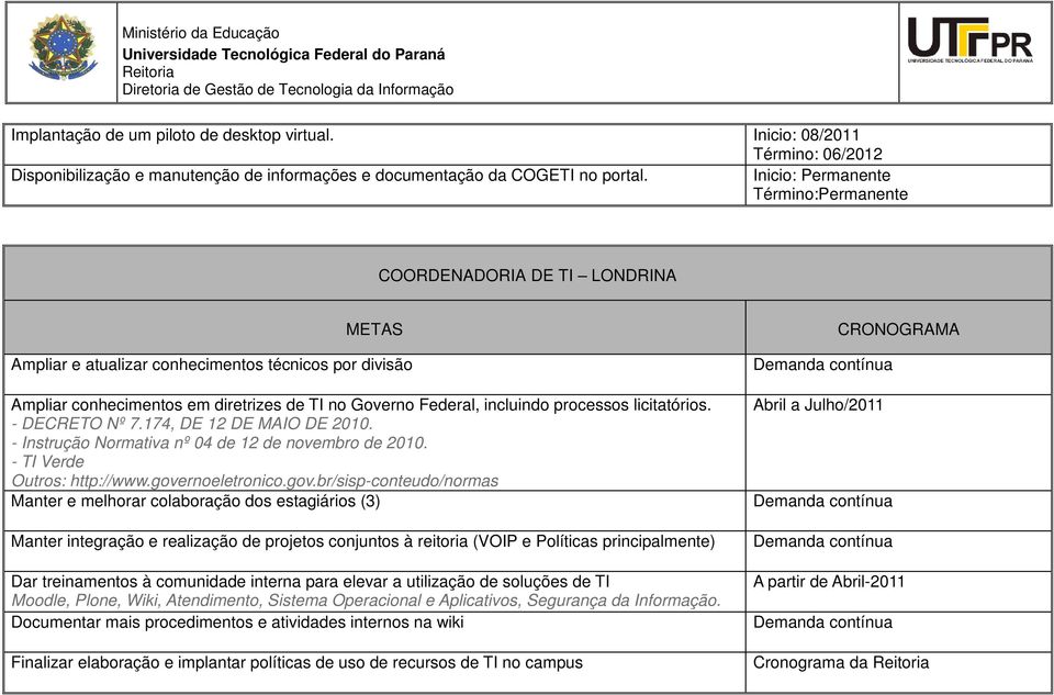 processos licitatórios. - DECRETO Nº 7.174, DE 12 DE MAIO DE 2010. - Instrução Normativa nº 04 de 12 de novembro de 2010. - TI Verde Outros: http://www.gove