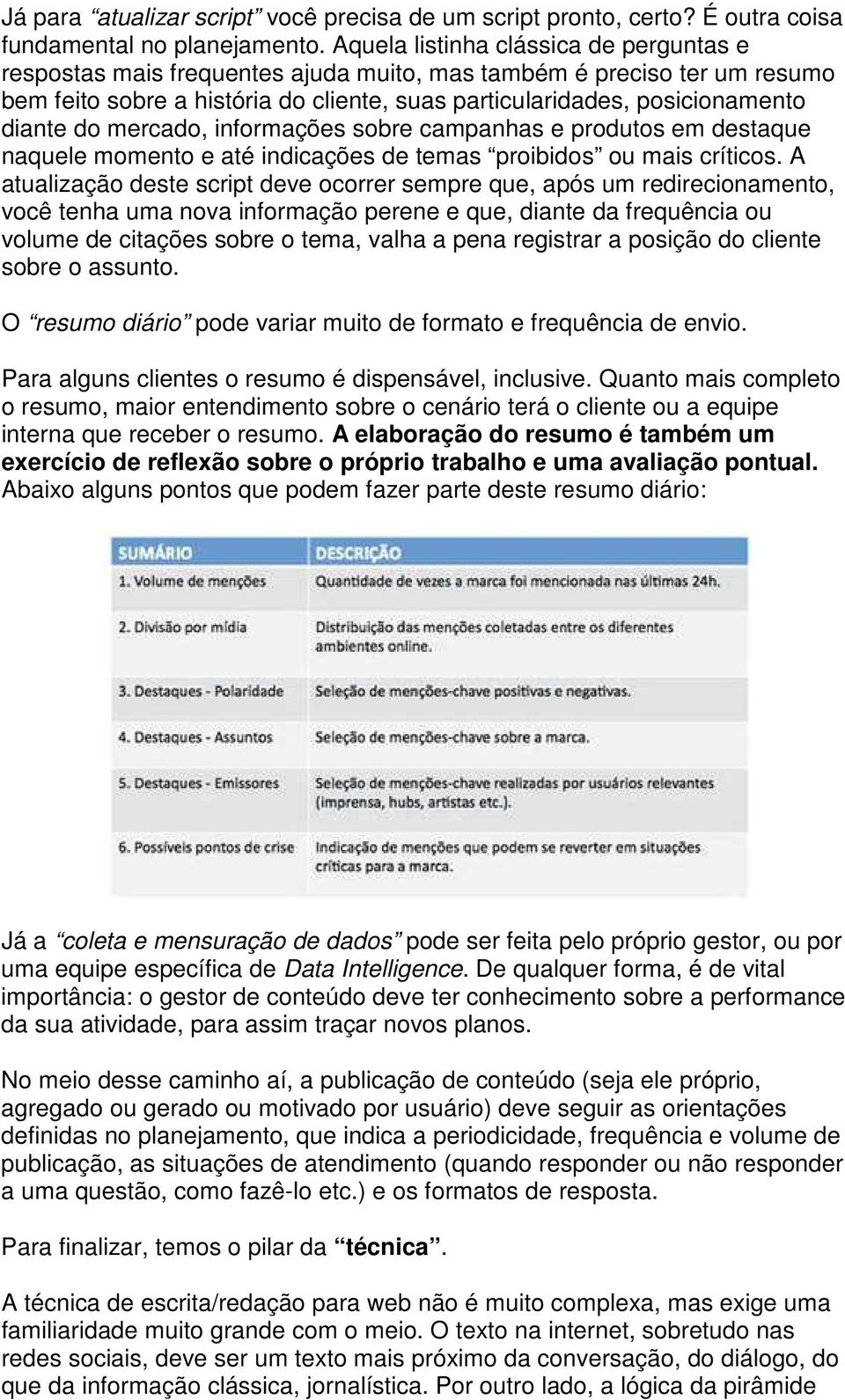 do mercado, informações sobre campanhas e produtos em destaque naquele momento e até indicações de temas proibidos ou mais críticos.