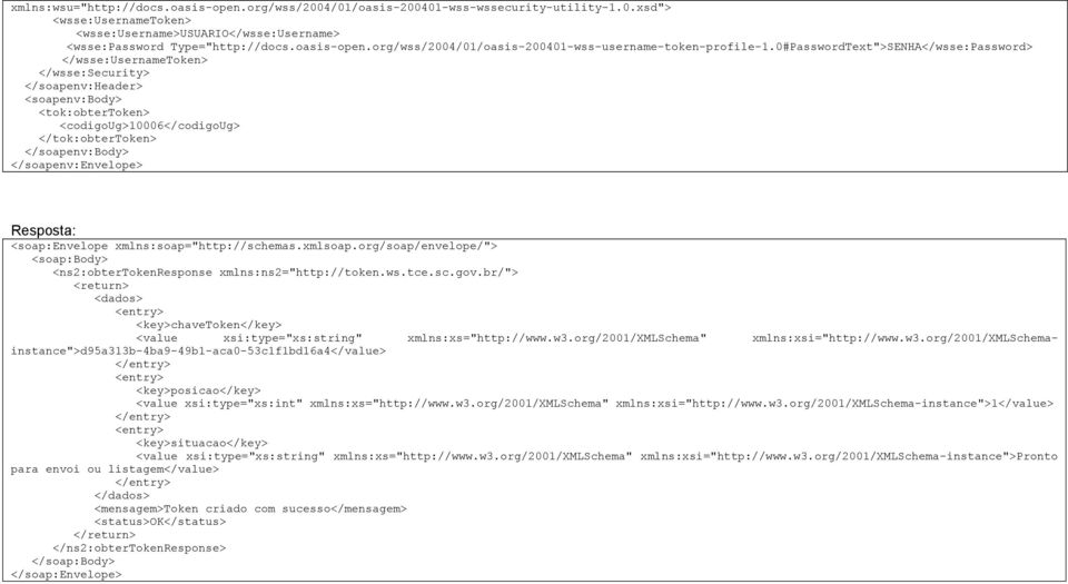 </soapenv:envelope> Resposta: <soap:envelope xmlns:soap="http://schemas.xmlsoap.org/soap/envelope/"> <soap:body> <ns2:obtertokenresponse xmlns:ns2="http://token.ws.tce.sc.gov.