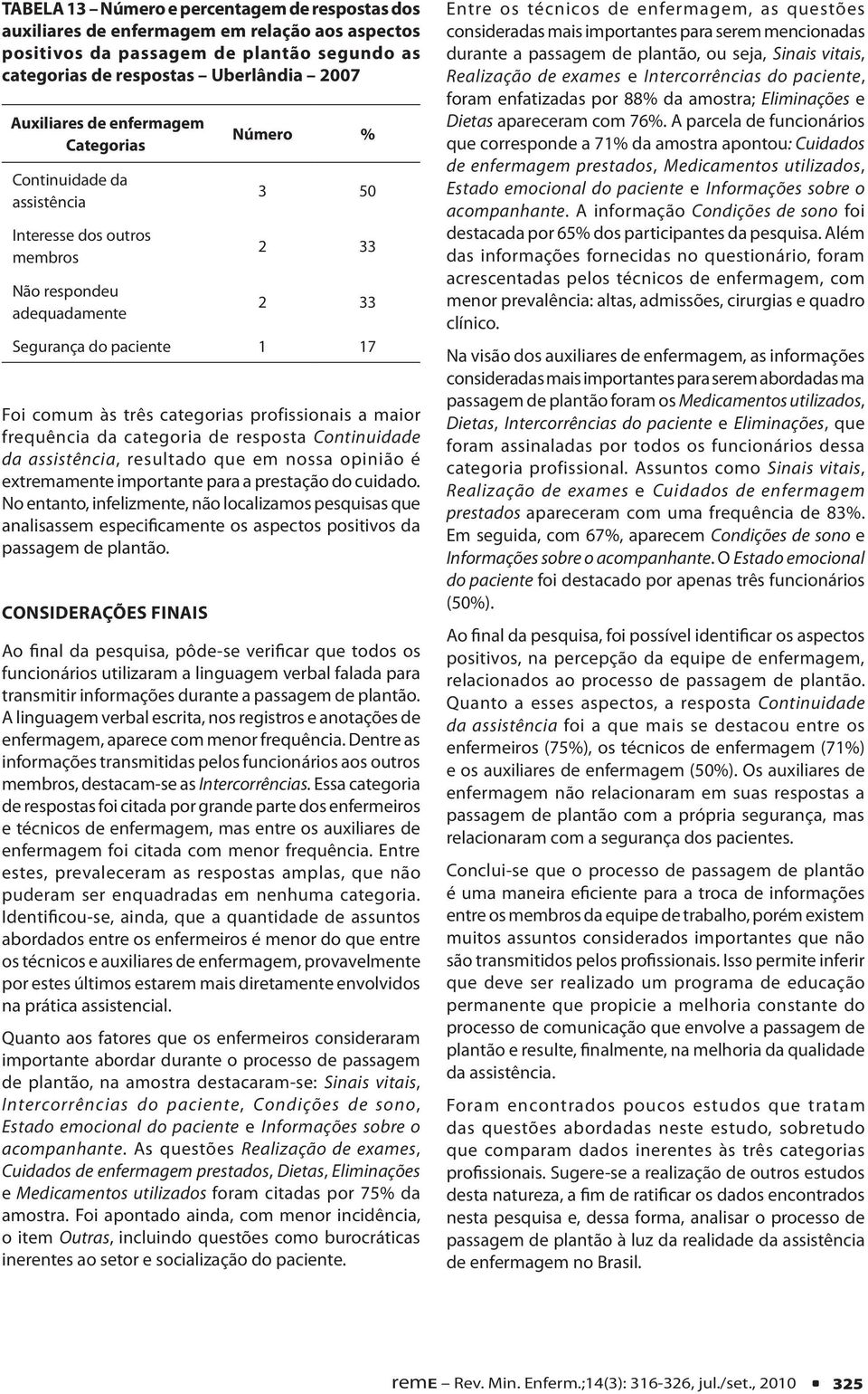 frequência da categoria de resposta Continuidade da assistência, resultado que em nossa opinião é extremamente importante para a prestação do cuidado.