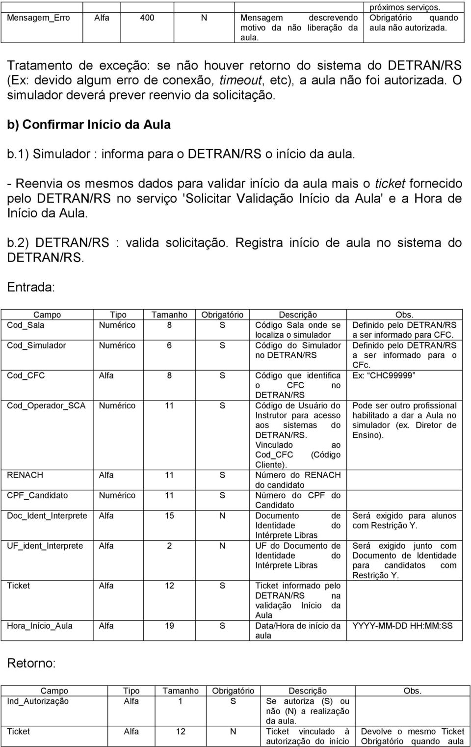 b) Confirmar Início da Aula b.