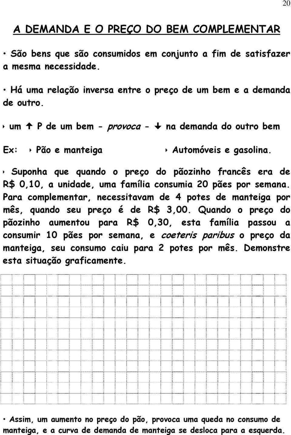 Suponha que quando o preço do pãozinho francês era de R$ 0,10, a unidade, uma família consumia 20 pães por semana.