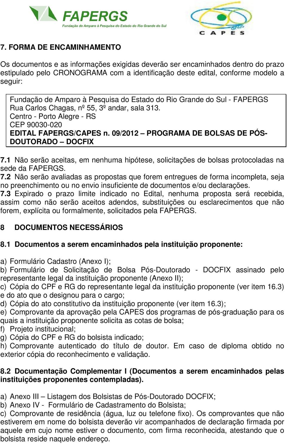 09/2012 PROGRAMA DE BOLSAS DE PÓS- DOUTORADO DOCFIX 7.