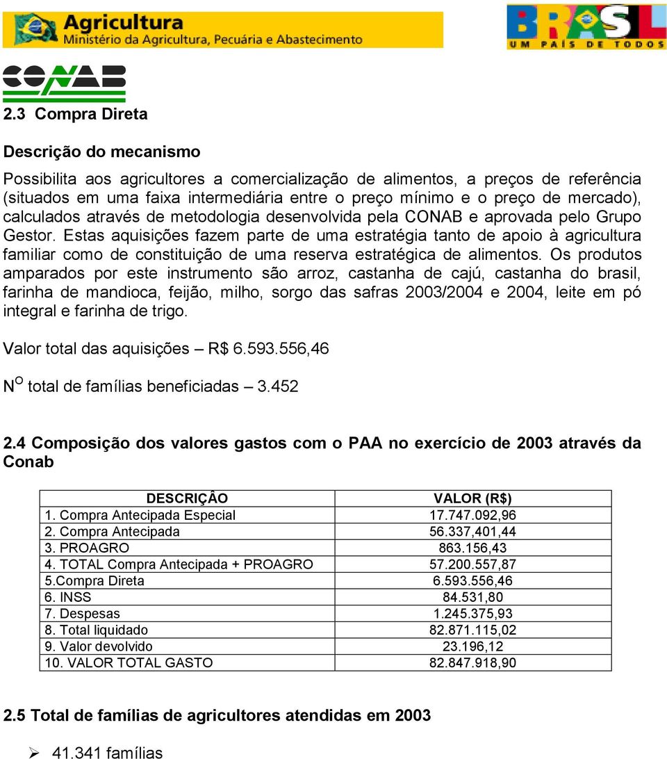 Estas aquisições fazem parte de uma estratégia tanto de apoio à agricultura familiar como de constituição de uma reserva estratégica de alimentos.