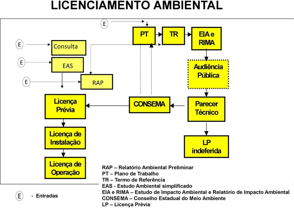 Preliminar PT Plano de Trabalho TR Termo de Referência EAS - Estudo Ambiental simplificado EIA e RIMA Estudo