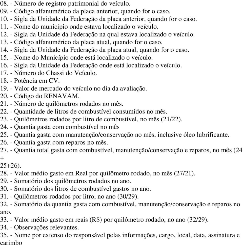 - Sigla da Unidade da Federação da placa atual, quando for o caso. 15. - Nome do Município onde está localizado o veículo. 16. - Sigla da Unidade da Federação onde está localizado o veículo. 17.