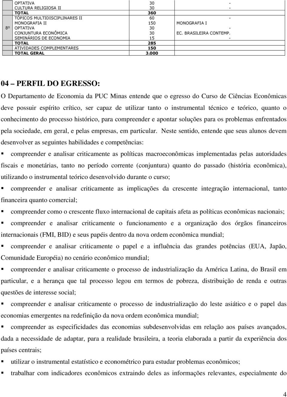 000 04 PERFIL DO EGRESSO: O Departamento de Economia da PUC Minas entende que o egresso do Curso de Ciências Econômicas deve possuir espírito crítico, ser capaz de utilizar tanto o instrumental