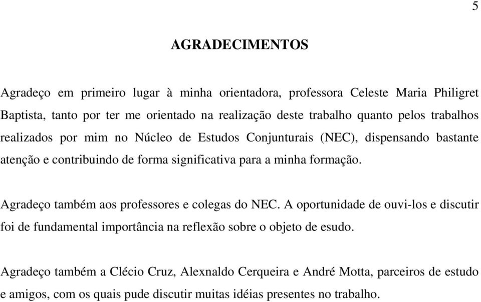 a minha formação. Agradeço também aos professores e colegas do NEC.