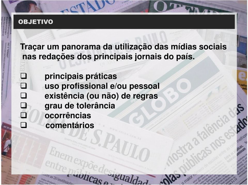 principais práticas uso profissional e/ou pessoal