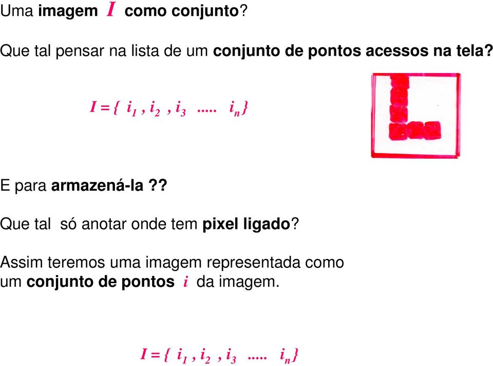 I = { i 1, i 2, i 3... i n } E para armazená-la?