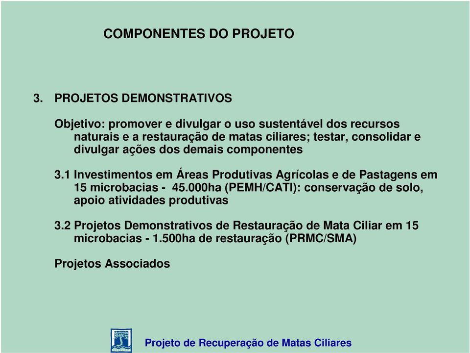 ciliares; testar, consolidar e divulgar ações dos demais componentes 3.