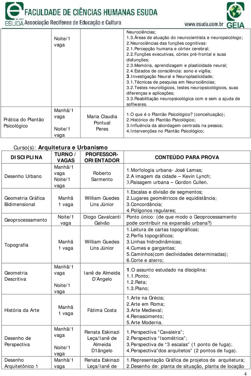 Técnicas de pesquisa em Neurociências; 3.2.Testes neurológicos, testes neuropsicológicos, suas diferenças e aplicações; 3.3.Reabilitação neuropsicológica com e sem a ajuda de softwares. 1.