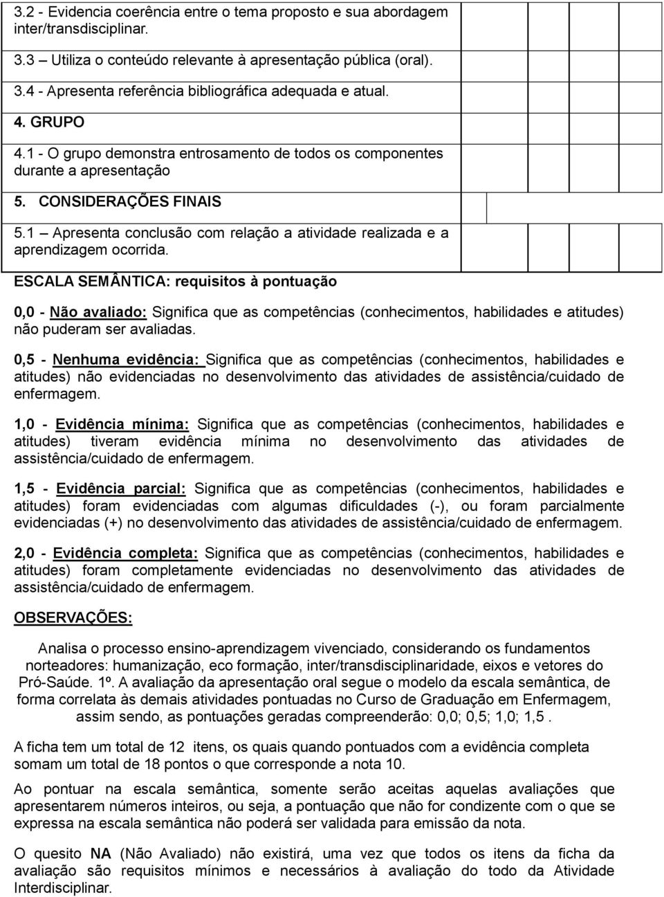 1 Apresenta conclusão com relação a atividade realizada e a aprendizagem ocorrida.