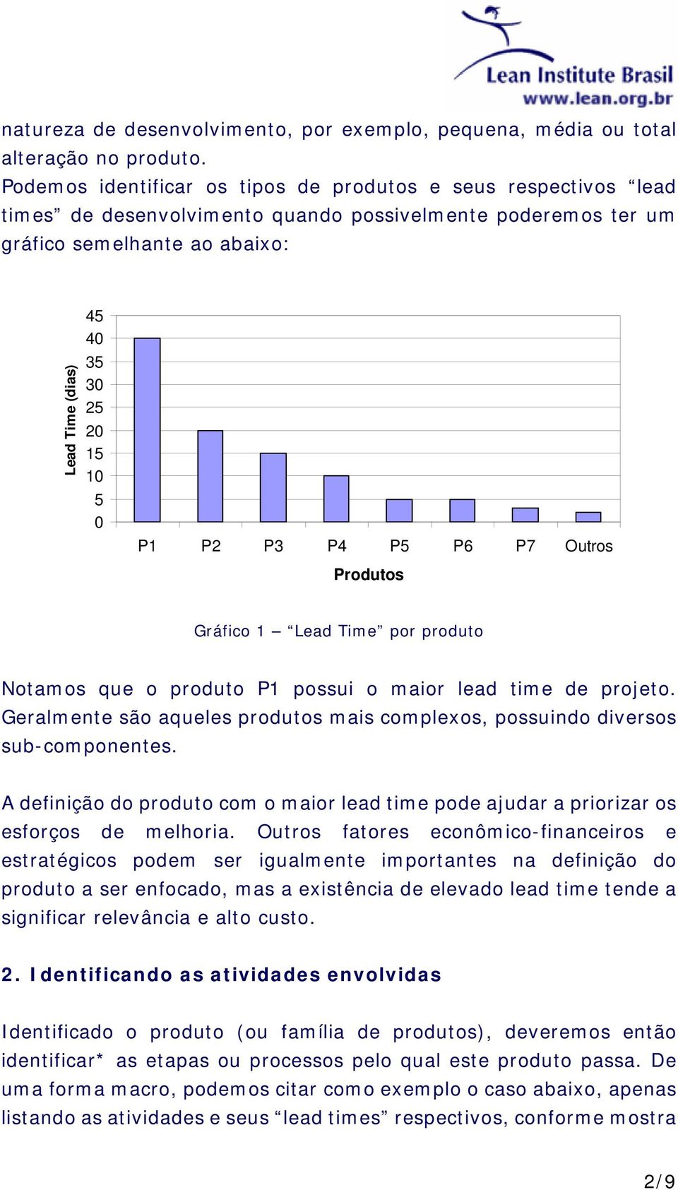 5 0 P1 P2 P3 P4 P5 P6 P7 Outros Produtos Gráfico 1 Lead Time por produto Notamos que o produto P1 possui o maior lead time de projeto.