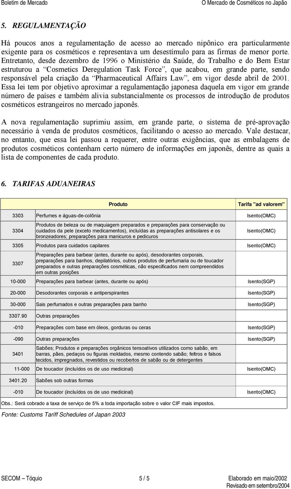 Pharmaceutical Affairs Law, em vigor desde abril de 2001.