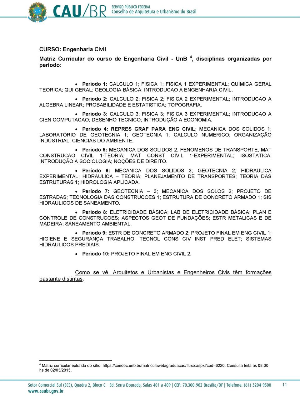 Período 3: CALCULO 3; FISICA 3; FISICA 3 EXPERIMENTAL; INTRODUCAO A CIEN COMPUTACAO; DESENHO TECNICO; INTRODUÇÃO A ECONOMIA.