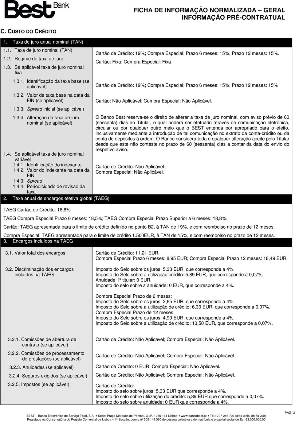 4.2. Valor do indexante na data da FIN 1.4.3. Spread 1.4.4. Periodicidade de revisão da taxa 2.