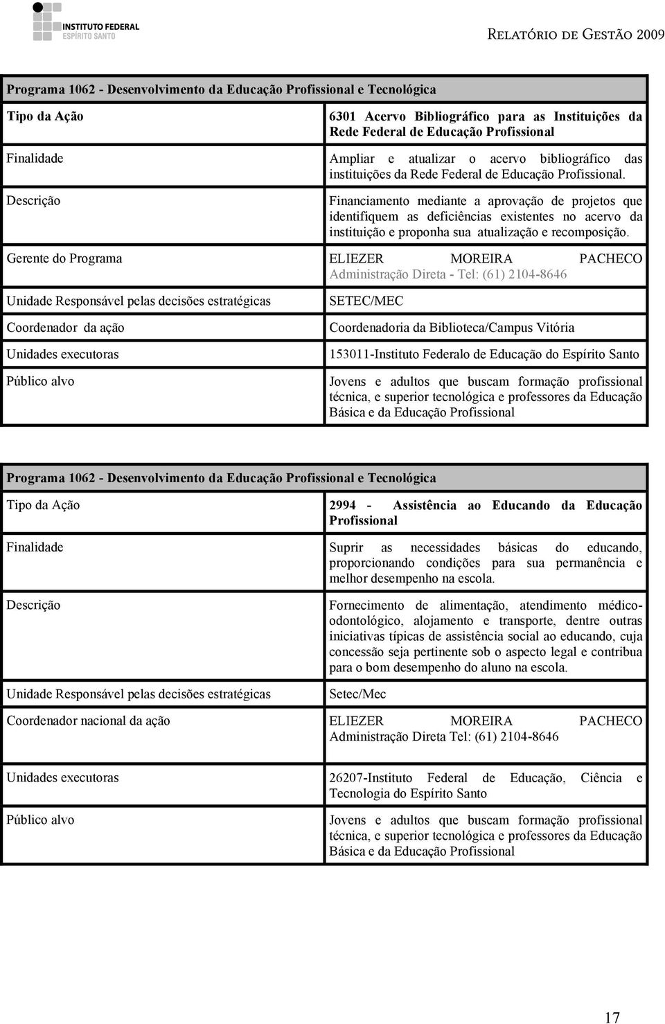 Descrição Financiamento mediante a aprovação de projetos que identifiquem as deficiências existentes no acervo da instituição e proponha sua atualização e recomposição.