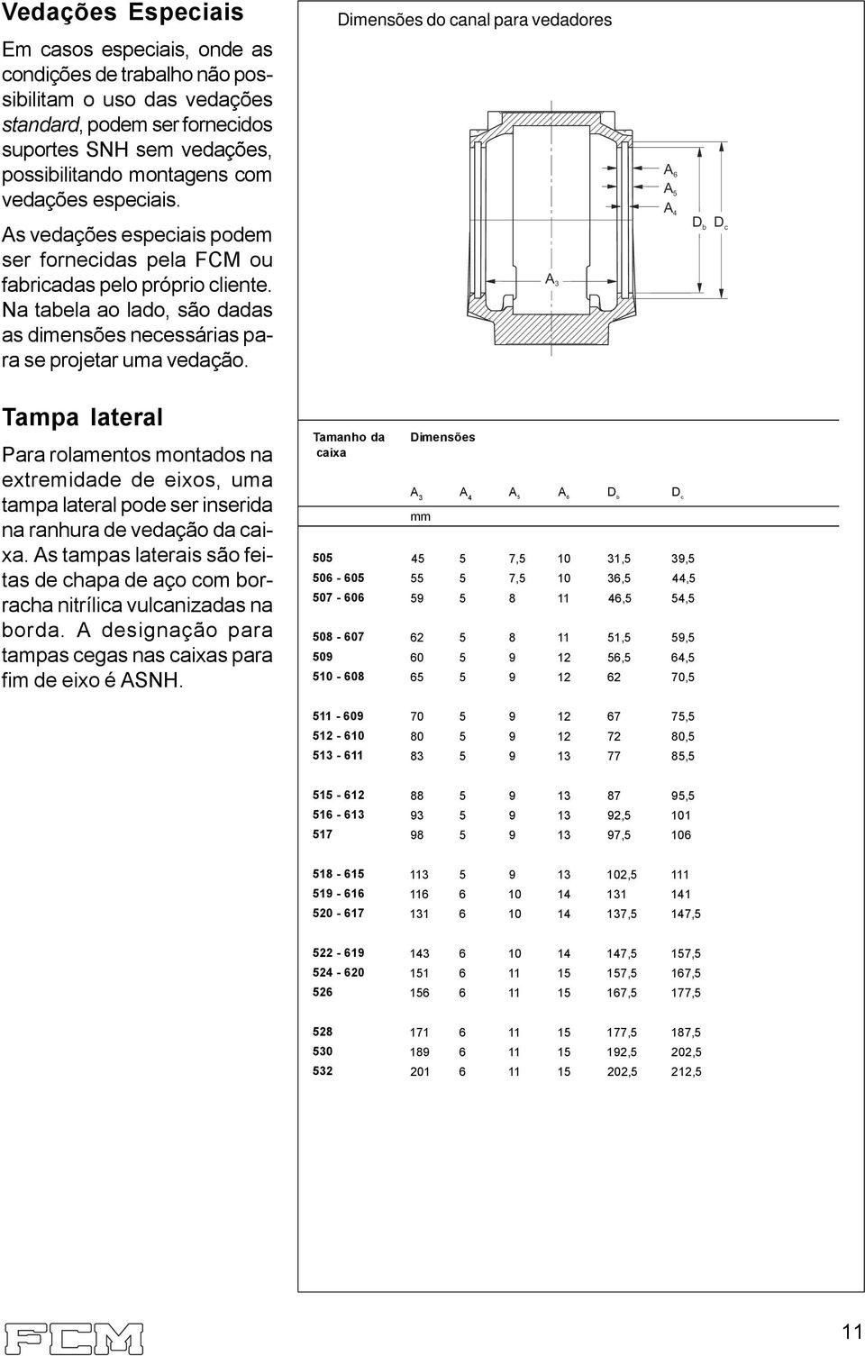 Dimensões do canal para vedadores A 3 A 6 A 5 A 4 D b D c Tampa lateral Para rolamentos montados na extremidade de eixos, uma tampa lateral pode ser inserida na ranhura de vedação da caixa.