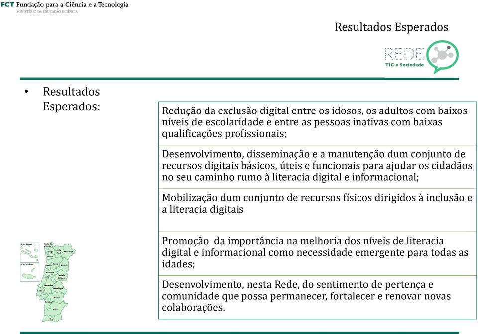 e informacional; Mobilização dum conjunto de recursos físicos dirigidos à inclusão e a literacia digitais Promoção da importância na melhoria dos níveis de literacia digital e